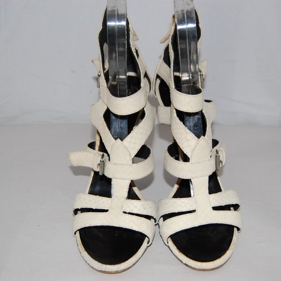 39/9 ❤️ GIUSEPPE ZANOTTI Ivory Leather High Heels GLADIATOR SANDALS BOOTS ITALY - Picture 4 of 14
